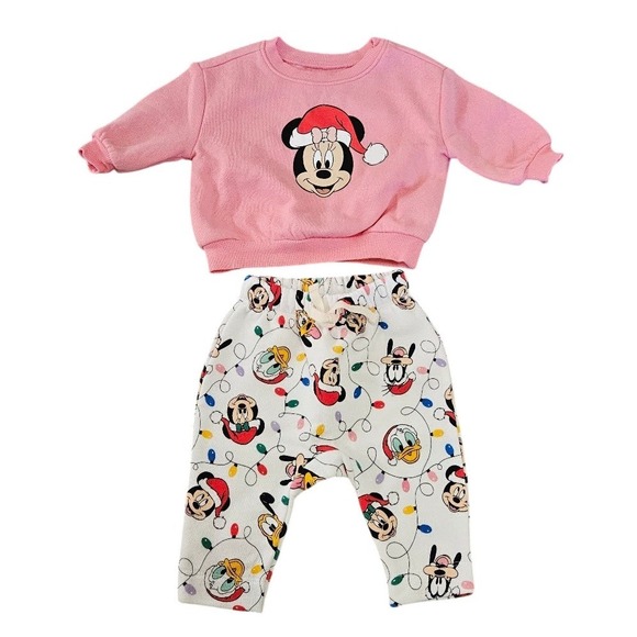 Old Navy Other - Old Navy Disney Baby Minnie Mouse Christmas Sweatshirt Jogger Set Pink 0-3M